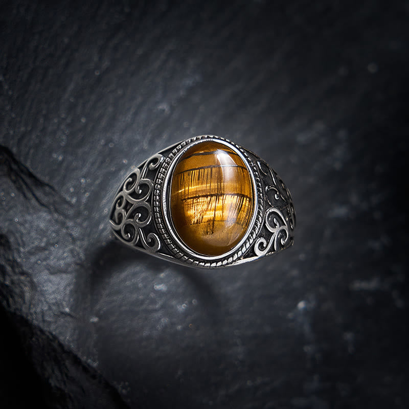 Buddha Stones Anillo ajustable de cobre con ojo de tigre para mayor resistencia - Ojo de Tigre (Coraje ♥ Fuerza) - image 0