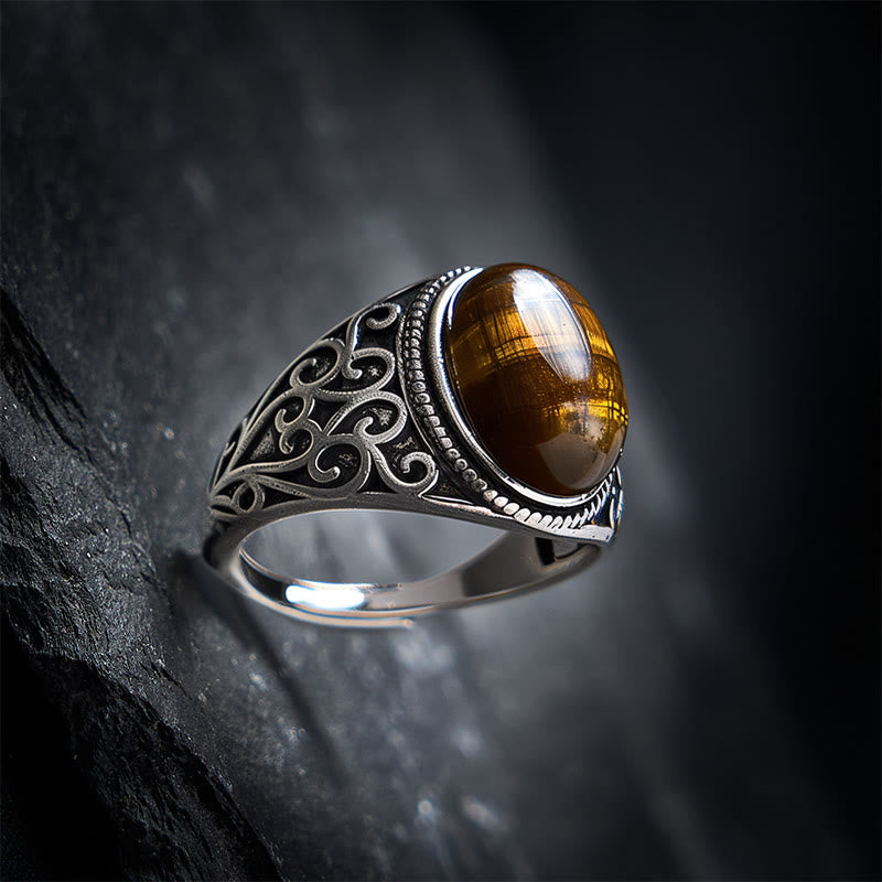 Buddha Stones Anillo ajustable de cobre con ojo de tigre para mayor resistencia - image 1