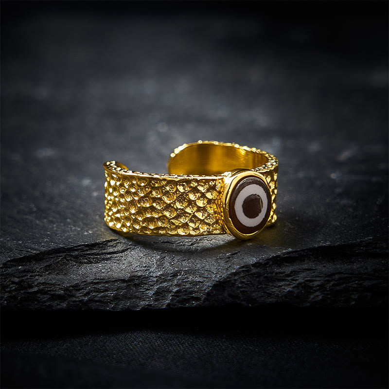 Anillo de la riqueza con cuentas Dzi de cobre y latón y Buddha Stones - 18,1 mm- US. 8 - image 0