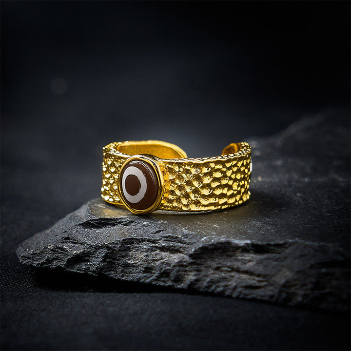 Anillo de la riqueza con cuentas Dzi de cobre y latón y Buddha Stones - image 1