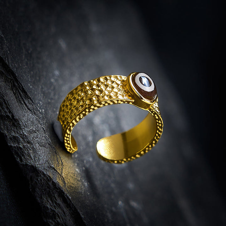 Buddha Stones Anillo ajustable de cobre y latón con cuentas Dzi para la riqueza - image 3