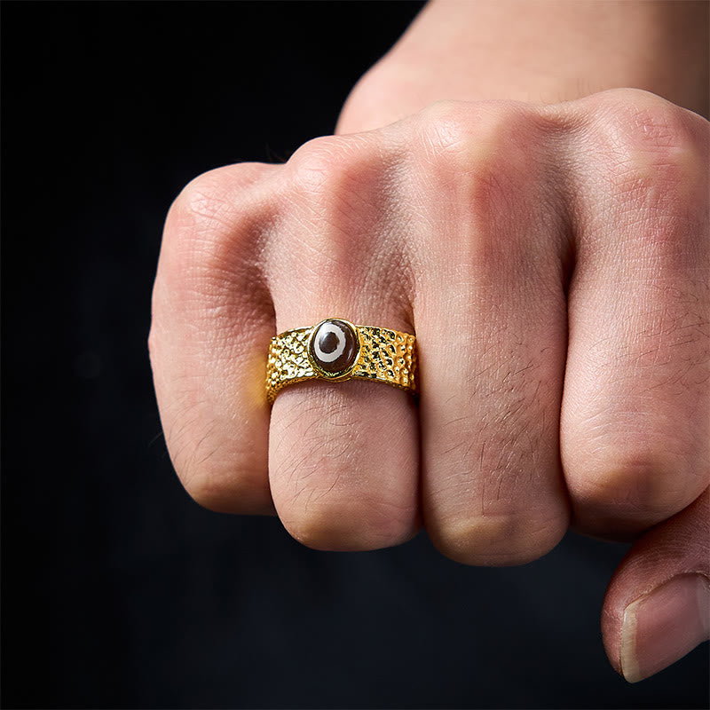 Buddha Stones Anillo ajustable de cobre y latón con cuentas Dzi para la riqueza - image 4