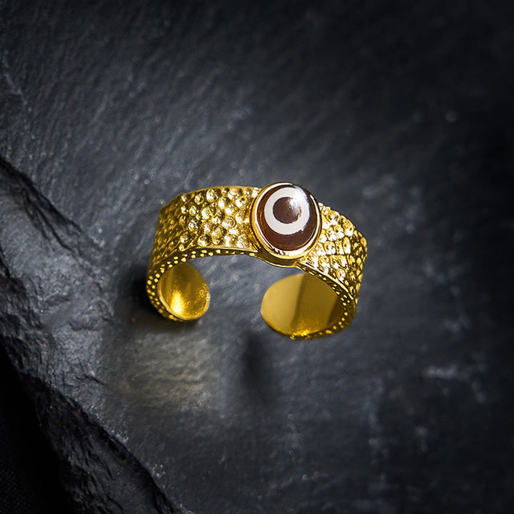 Buddha Stones Anillo ajustable de cobre y latón con cuentas Dzi para la riqueza - image 2