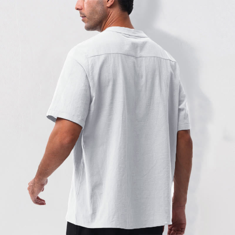 Buddha Stones Camisa de manga corta para hombre, estilo casual de verano, con cuello mandarín, botones laterales y confeccionada en algodón y lino. - image 22