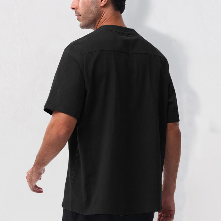 Buddha Stones Camisa de manga corta para hombre, estilo casual de verano, con cuello mandarín, botones laterales y confeccionada en algodón y lino. - image 15