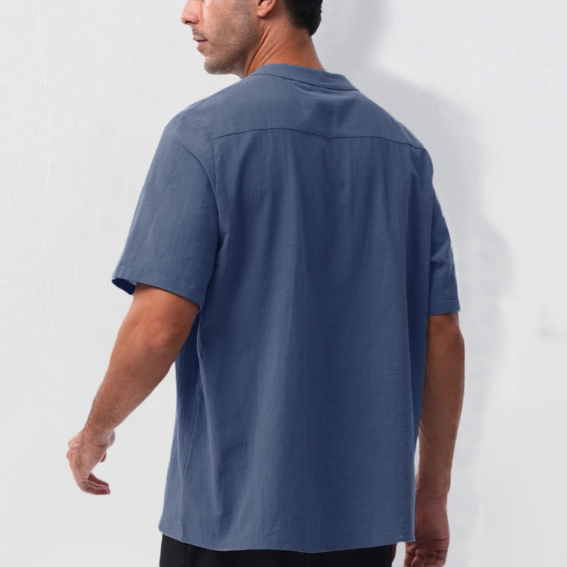 Buddha Stones Camisa de manga corta para hombre, estilo casual de verano, con cuello mandarín, botones laterales y confeccionada en algodón y lino. - image 19