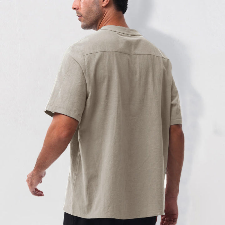 Buddha Stones Camisa de manga corta para hombre, estilo casual de verano, con cuello mandarín, botones laterales y confeccionada en algodón y lino. - image 10