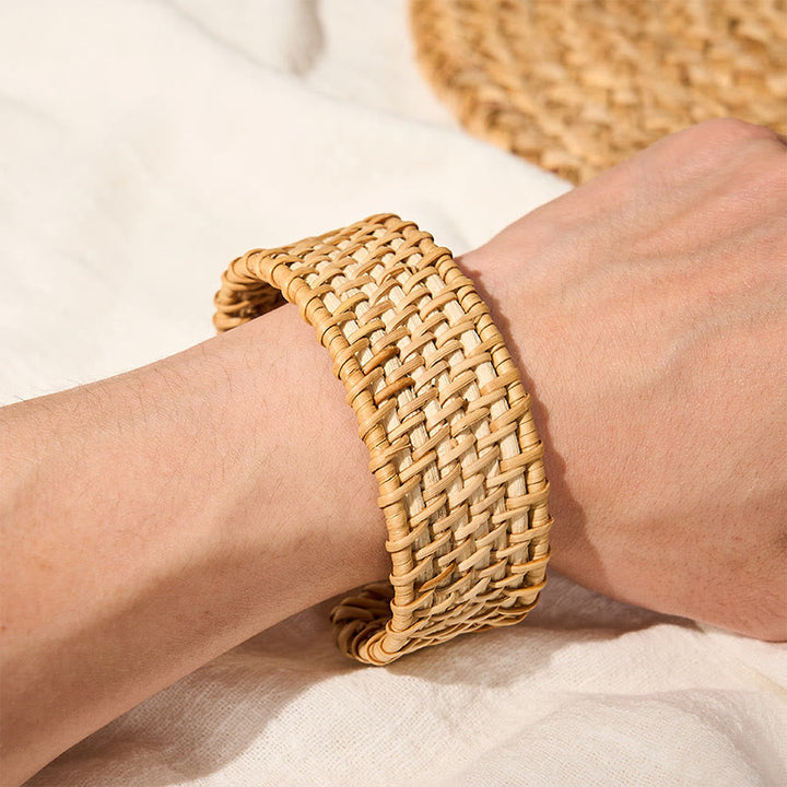 Buddha Stones Pulsera ancha estilo boho tejida a mano con ratán natural para protección - image 8