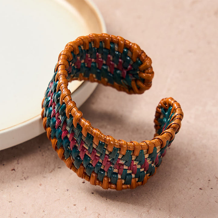 Buddha Stones Pulsera ancha estilo boho tejida a mano con ratán natural para protección - image 3
