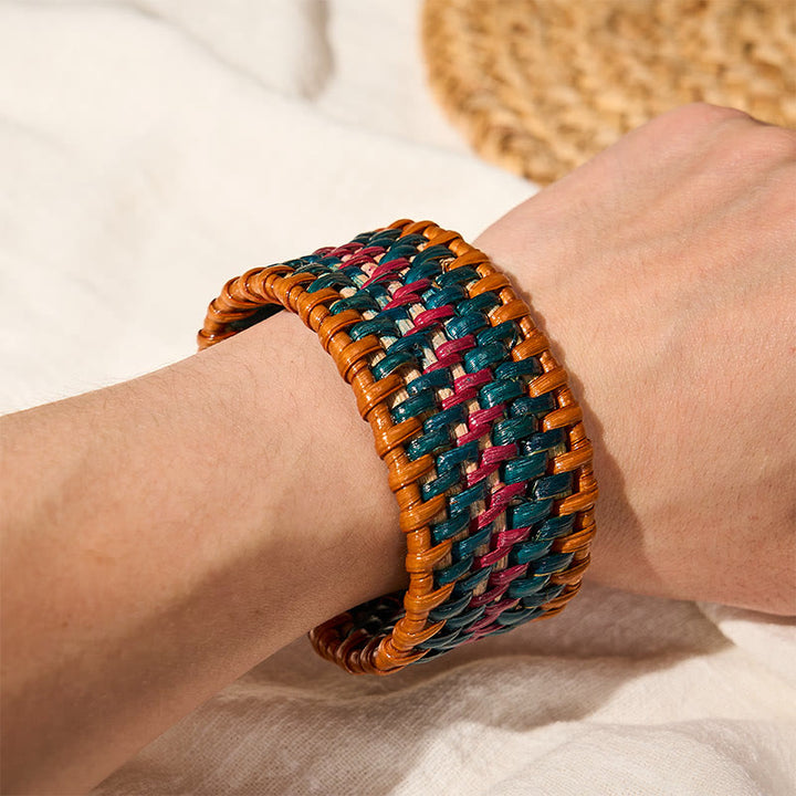 Buddha Stones Pulsera ancha estilo boho tejida a mano con ratán natural para protección - image 9