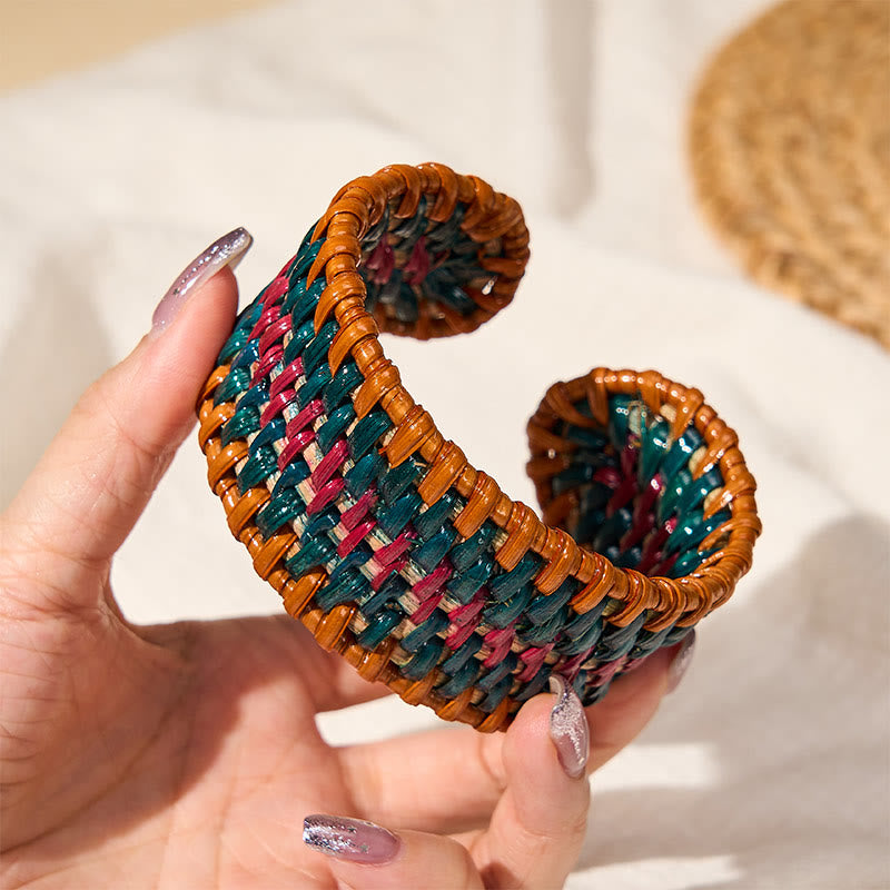 Buddha Stones Pulsera ancha estilo boho tejida a mano con ratán natural para protección - image 7