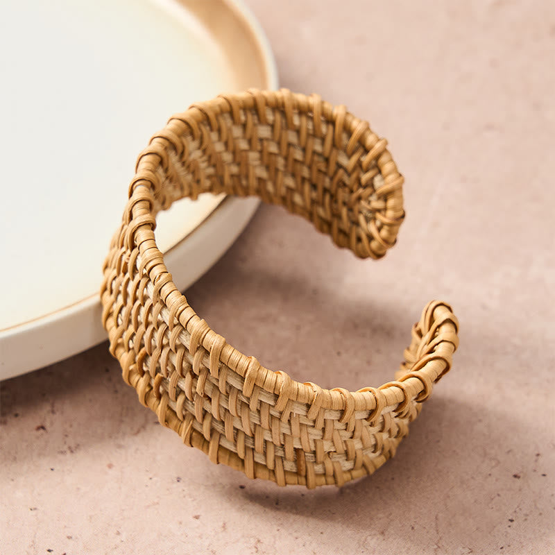 Buddha Stones Pulsera ancha estilo boho tejida a mano con ratán natural para protección - image 2