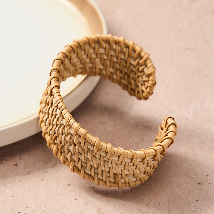 Buddha Stones Pulsera ancha estilo boho tejida a mano con ratán natural para protección - image 2
