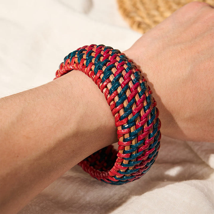 Buddha Stones Brazalete ancho estilo boho tejido a mano con ratán natural para mayor protección. - image 11