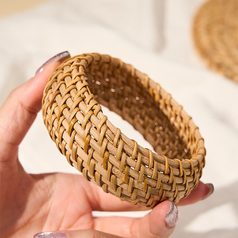Buddha Stones Brazalete ancho estilo boho tejido a mano con ratán natural para mayor protección. - image 8
