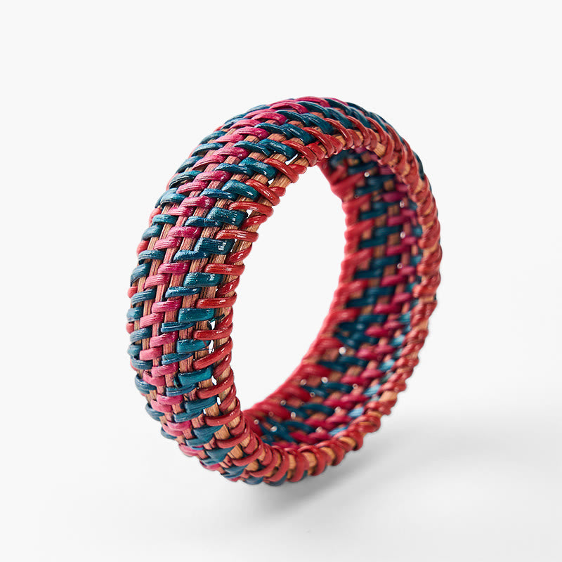 Buddha Stones Brazalete ancho estilo boho tejido a mano con ratán natural para mayor protección. - Rojo - Ratán (Enraizamiento♥Salud) - image 1