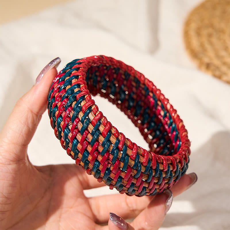 Buddha Stones Brazalete ancho estilo boho tejido a mano con ratán natural para mayor protección. - image 9
