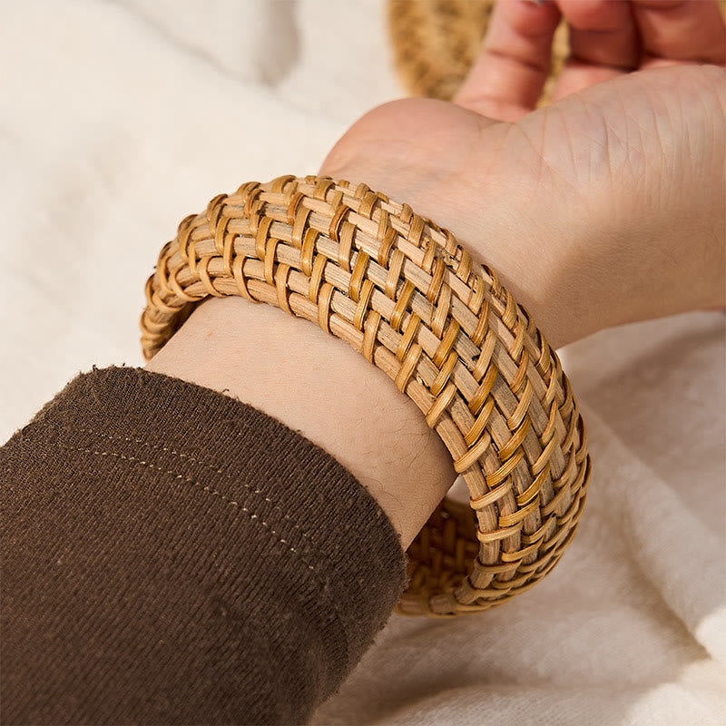 Buddha Stones Brazalete ancho estilo boho tejido a mano con ratán natural para mayor protección. - image 10