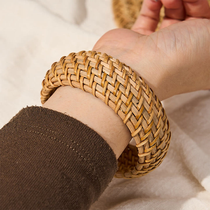 Buddha Stones Brazalete ancho estilo boho tejido a mano con ratán natural para mayor protección. - image 10