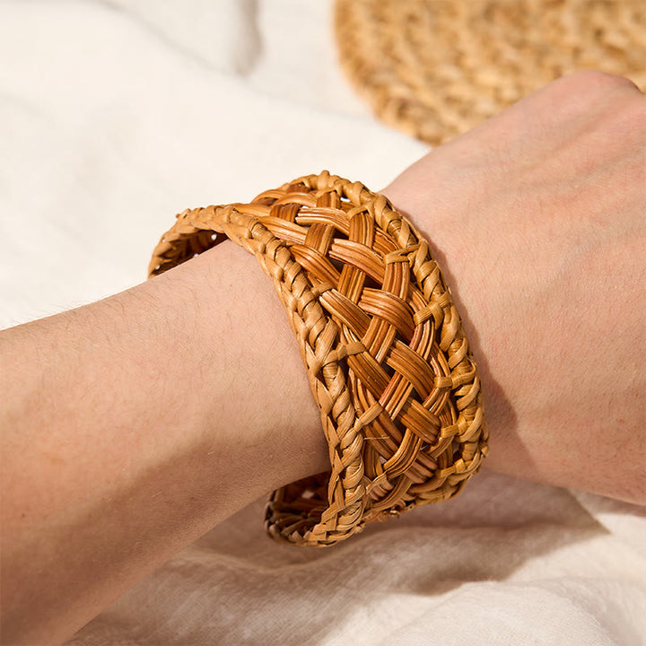Buddha Stones Pulsera ajustable de ratán natural tejida a mano estilo boho resort - image 5