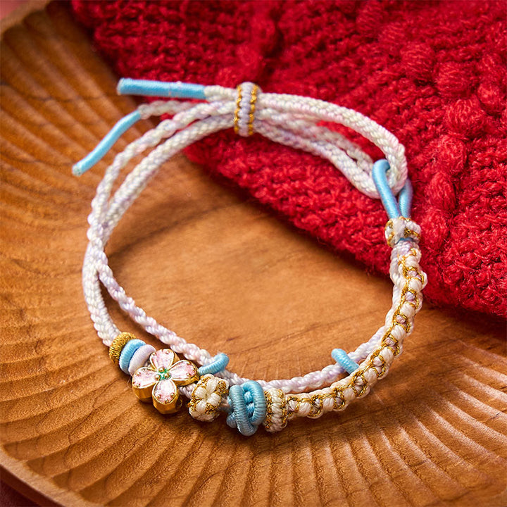 Buddha Stones Pulsera de doble capa con nudos de flor de durazno tejida a mano - image 17