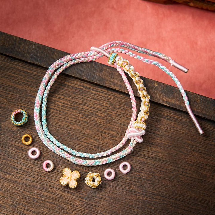 Buddha Stones Pulsera de doble capa con nudos de flor de durazno tejida a mano - image 11