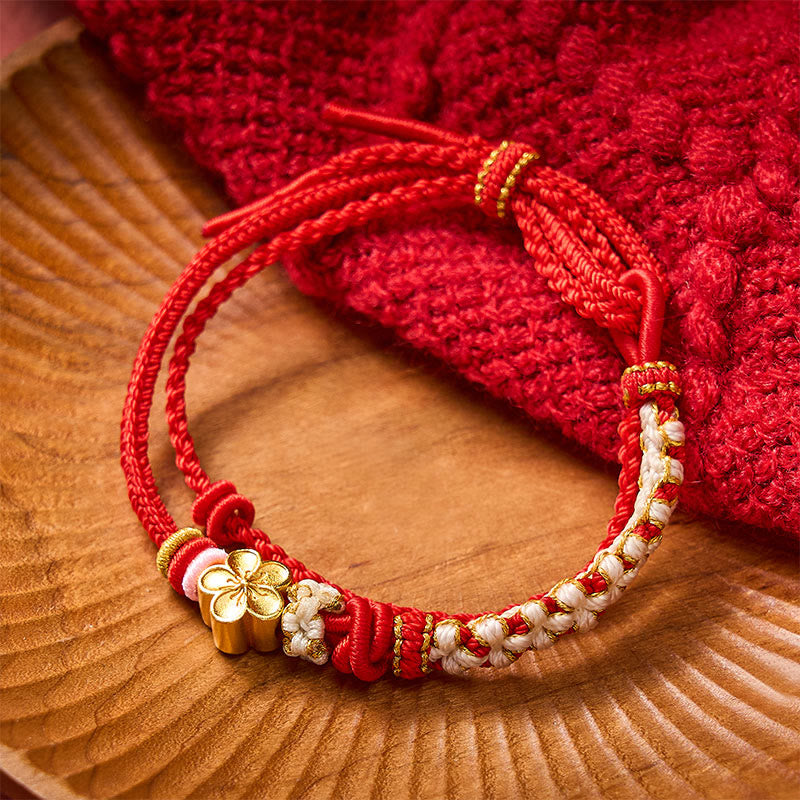 Buddha Stones Pulsera de doble capa con nudos de flor de durazno tejida a mano - image 2