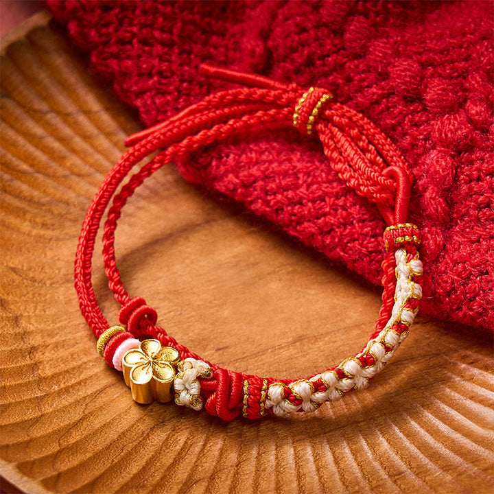 Buddha Stones Pulsera de doble capa con nudos de flor de durazno tejida a mano - image 2
