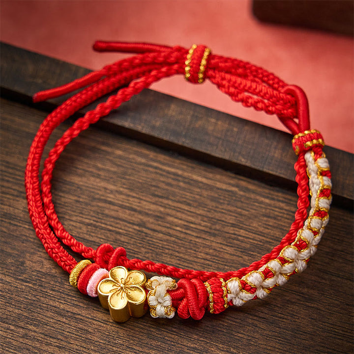 Buddha Stones Pulsera de doble capa con nudos de flor de durazno tejida a mano - image 1