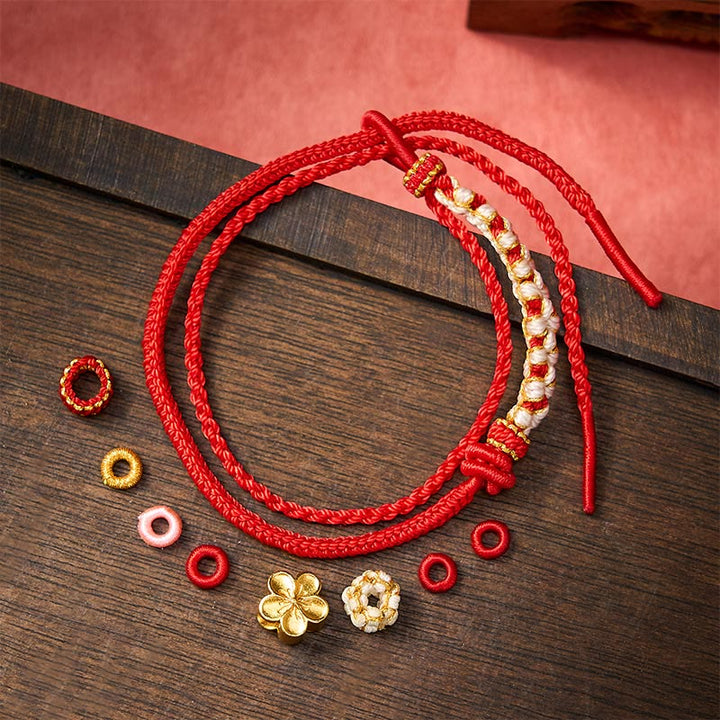 Buddha Stones Pulsera de doble capa con nudos de flor de durazno tejida a mano - image 3