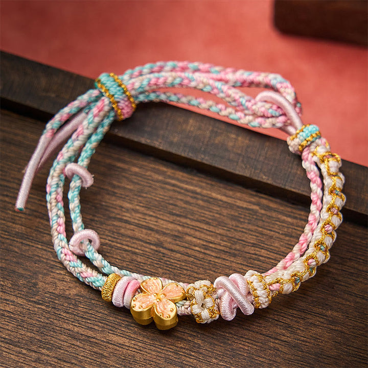Buddha Stones Pulsera de doble capa con nudos de flor de durazno tejida a mano - image 9
