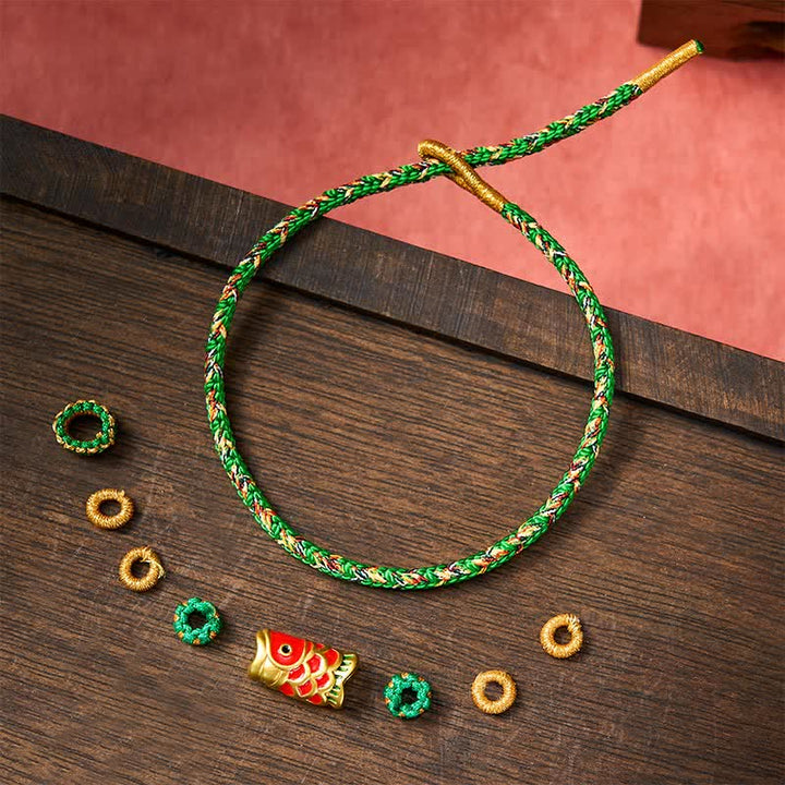 Buddha Stones Pulsera de hilo tejida a mano con diseño de pez koi para la buena suerte - image 8