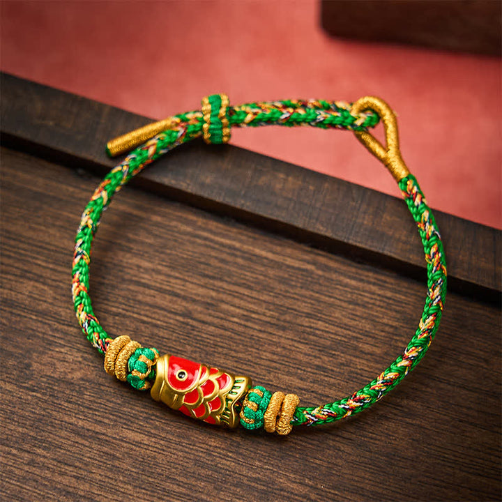 Buddha Stones Pulsera de hilo tejida a mano con diseño de pez koi para la buena suerte - image 2