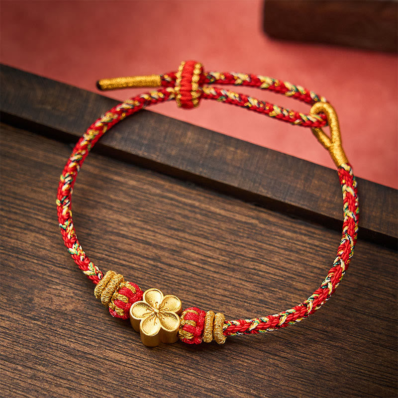 Buddha Stones Pulsera protectora tejida a mano con hilo rojo y diseño de flor de pez koi. - Rojo - Con accesorio de flores - image 10