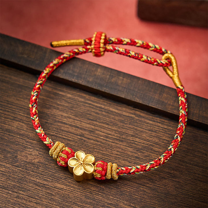 Buddha Stones Pulsera protectora tejida a mano con hilo rojo y diseño de flor de pez koi. - Rojo - Con accesorio de flores - image 10