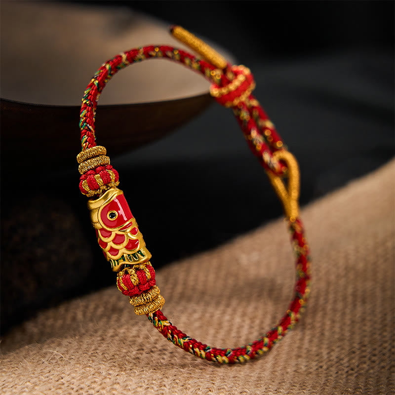 Buddha Stones Pulsera protectora tejida a mano con hilo rojo y diseño de flor de pez koi. - image 8