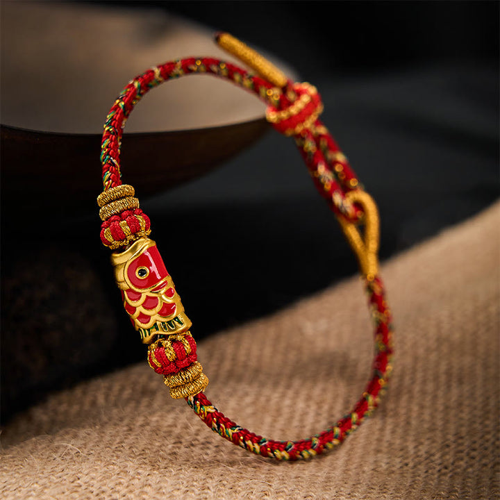 Buddha Stones Pulsera protectora tejida a mano con hilo rojo y diseño de flor de pez koi. - image 8
