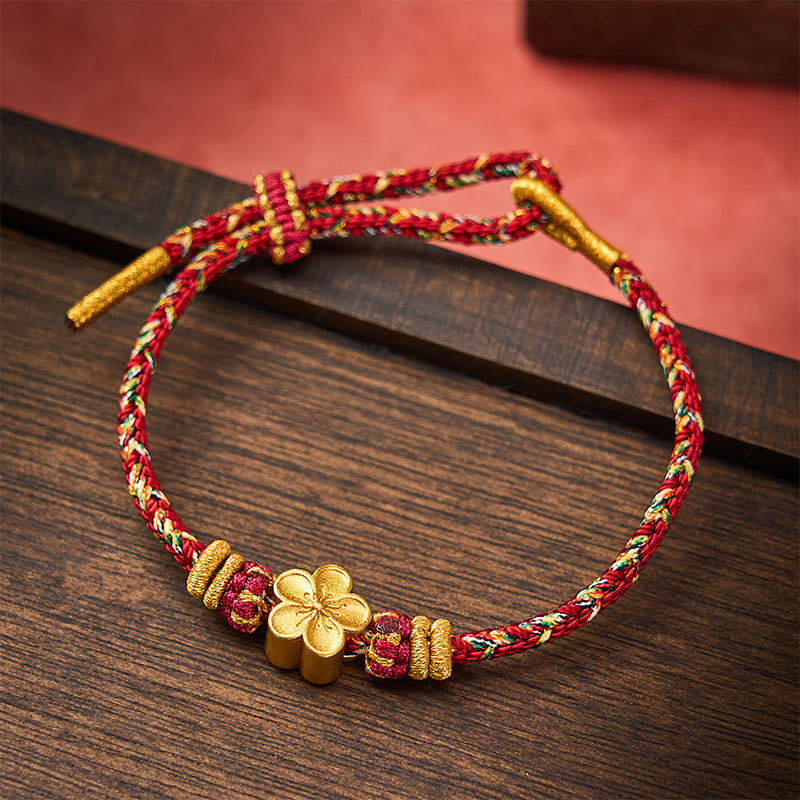 Buddha Stones Pulsera protectora tejida a mano con hilo rojo y diseño de flor de pez koi. - Granate - Con accesorio de flores - image 16