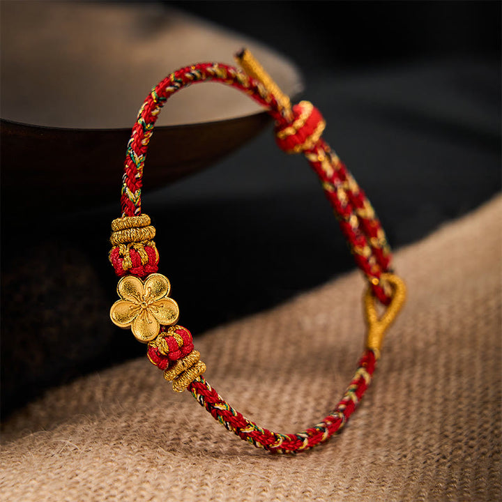 Buddha Stones Pulsera protectora tejida a mano con hilo rojo y diseño de flor de pez koi. - image 2