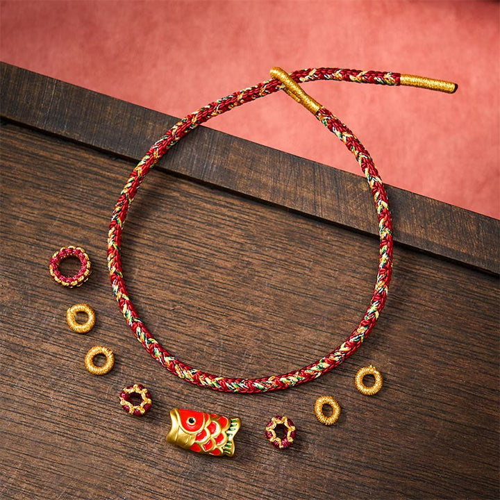 Buddha Stones Pulsera protectora tejida a mano con hilo rojo y diseño de flor de pez koi. - image 9