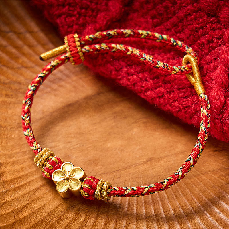 Buddha Stones Pulsera protectora tejida a mano con hilo rojo y diseño de flor de pez koi. - image 1