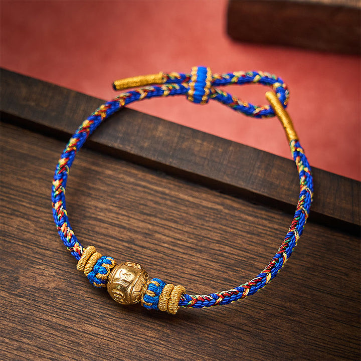 Buddha Stones Pulsera de la paz Om Mani Padme Hum tejida a mano con hilo - Azul - Con accesorio Om Mani Padme Hum - image 0