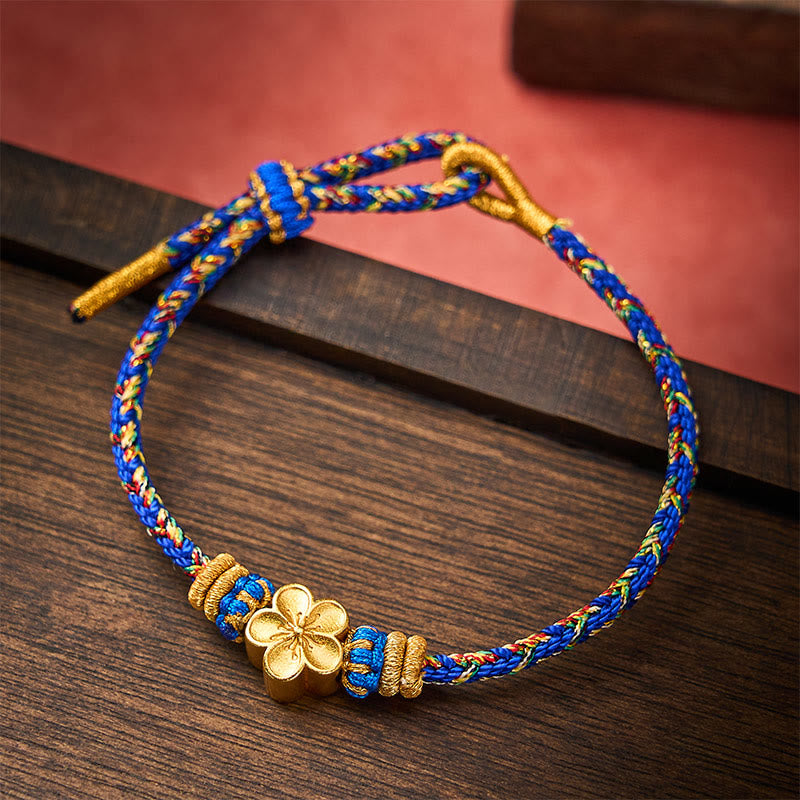 Buddha Stones Pulsera de la paz Om Mani Padme Hum tejida a mano con hilo - Azul - Con accesorio de flores - image 12