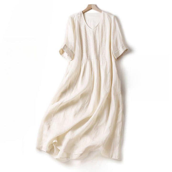 Vestido midi informal de manga corta con cuello en V, pliegues tipo acordeón y bolsillos, con estampado de Buddha Stones. - Nieve - US14，UK/AU18，EU46 (2XL) - image 28
