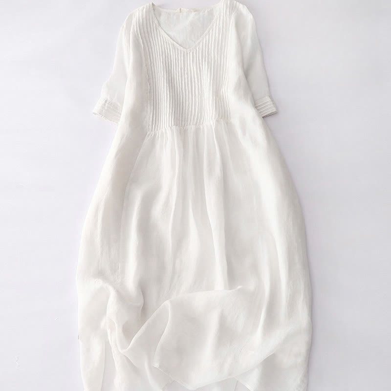 Vestido midi informal de manga corta con cuello en V, pliegues tipo acordeón y bolsillos, con estampado de Buddha Stones. - Old Lace - US14，UK/AU18，EU46 (2XL) - image 41