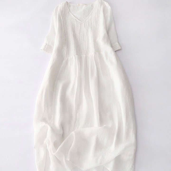 Vestido midi informal de manga corta con cuello en V, pliegues tipo acordeón y bolsillos, con estampado de Buddha Stones. - Old Lace - US14，UK/AU18，EU46 (2XL) - image 41