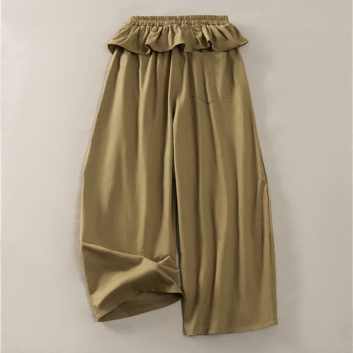 Buddha Stones Pantalones cortos lisos con volantes, cintura elástica y cordón ajustable, ideales para primavera y verano. Pantalones rectos con bolsillos para mujer. - image 1