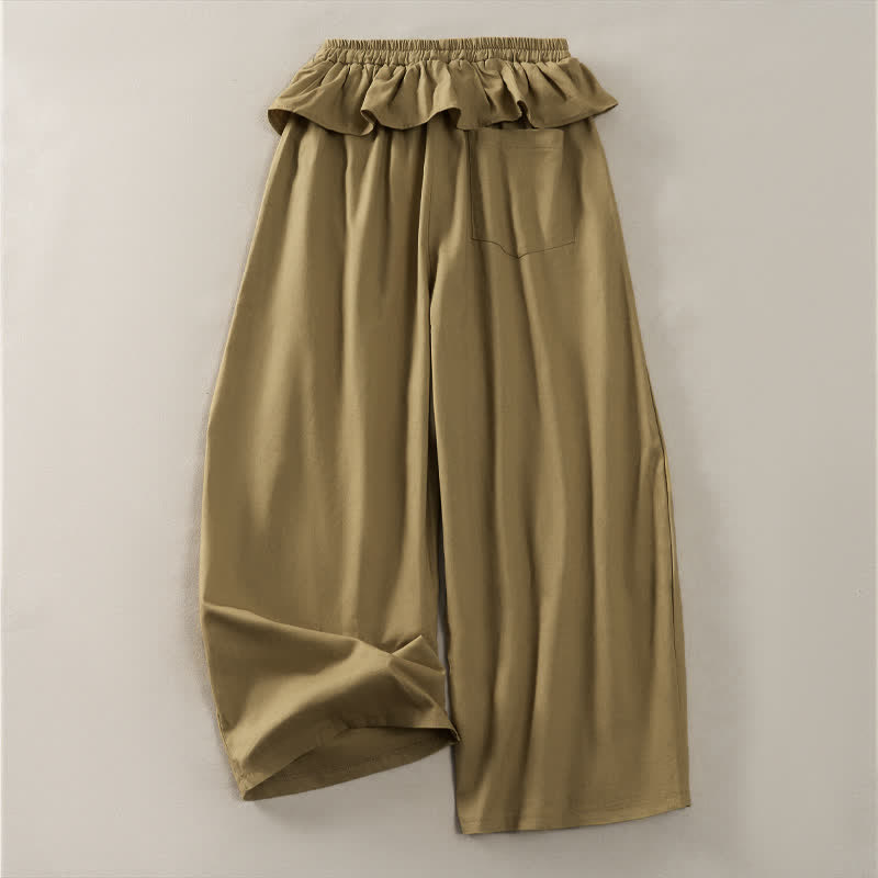 Buddha Stones Pantalones cortos lisos con volantes, cintura elástica y cordón ajustable, ideales para primavera y verano. Pantalones rectos con bolsillos para mujer. - image 1