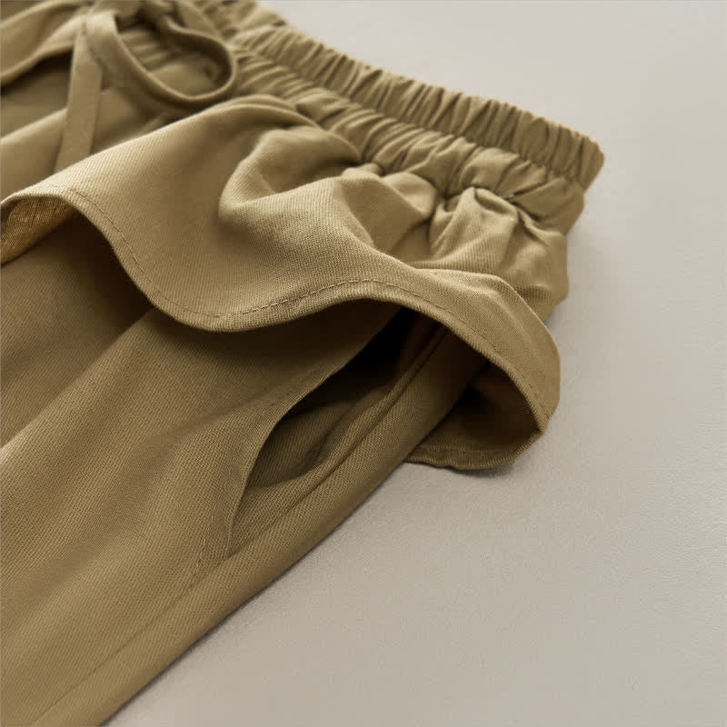 Buddha Stones Pantalones cortos lisos con volantes, cintura elástica y cordón ajustable, ideales para primavera y verano. Pantalones rectos con bolsillos para mujer. - image 4