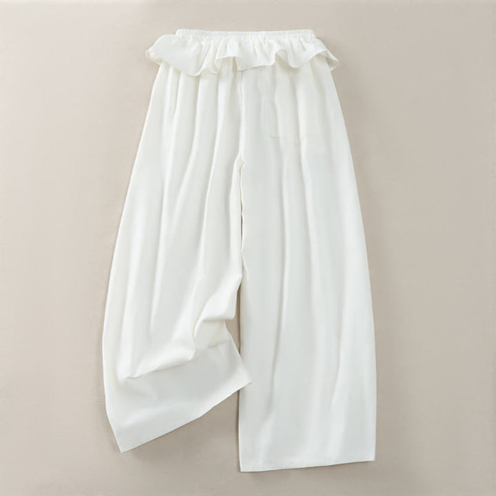 Buddha Stones Pantalones cortos lisos con volantes, cintura elástica y cordón ajustable, ideales para primavera y verano. Pantalones rectos con bolsillos para mujer. - image 11